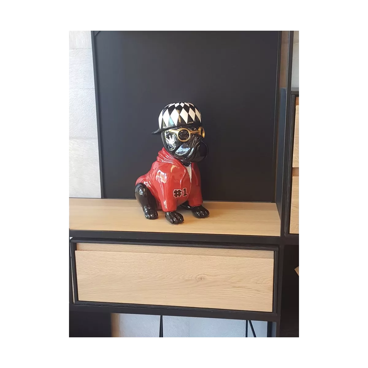 Sculpture Bulldog Casquette H.36cm