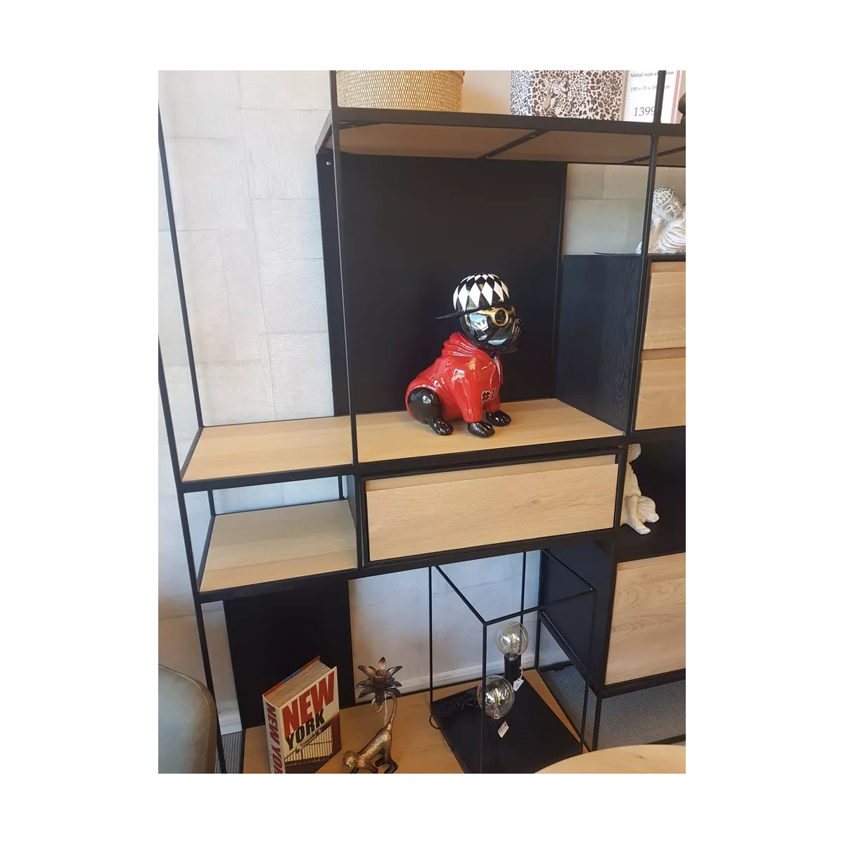 Sculpture Bulldog Casquette H.36cm