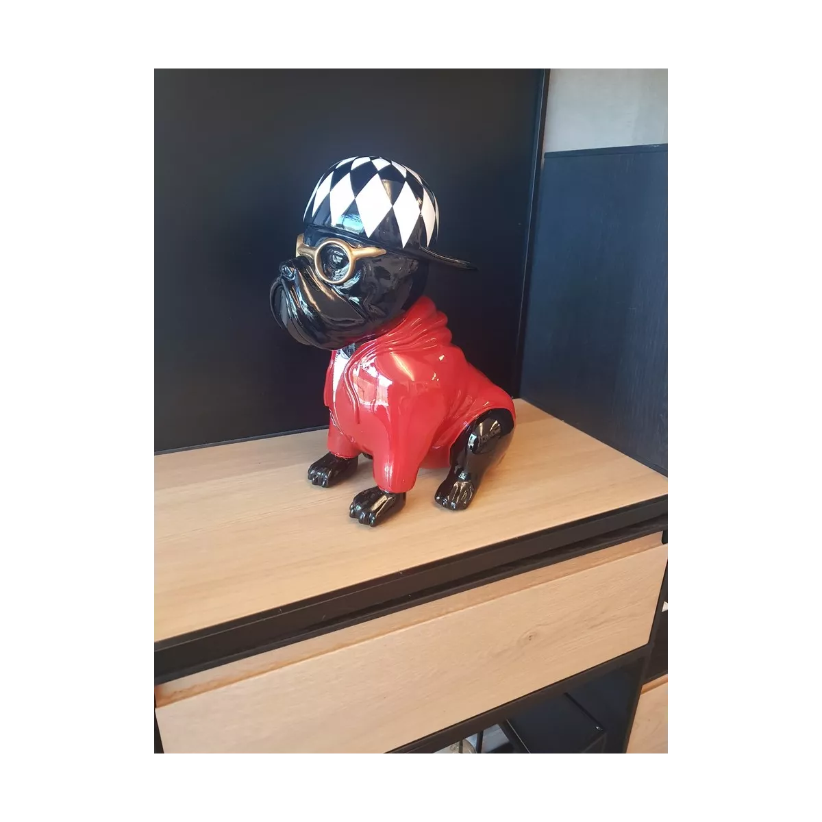 Sculpture Bulldog Casquette H.36cm