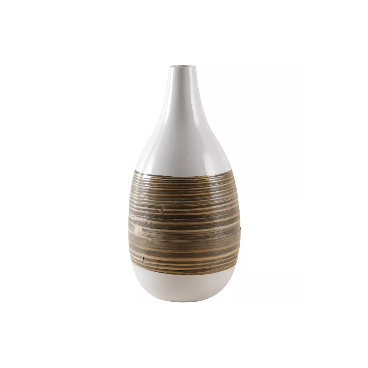Vase Bambou Naturel et blanc laqué