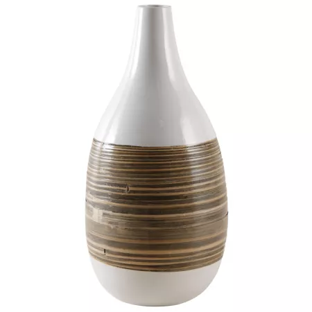 Vase Bambou Naturel et blanc laqué