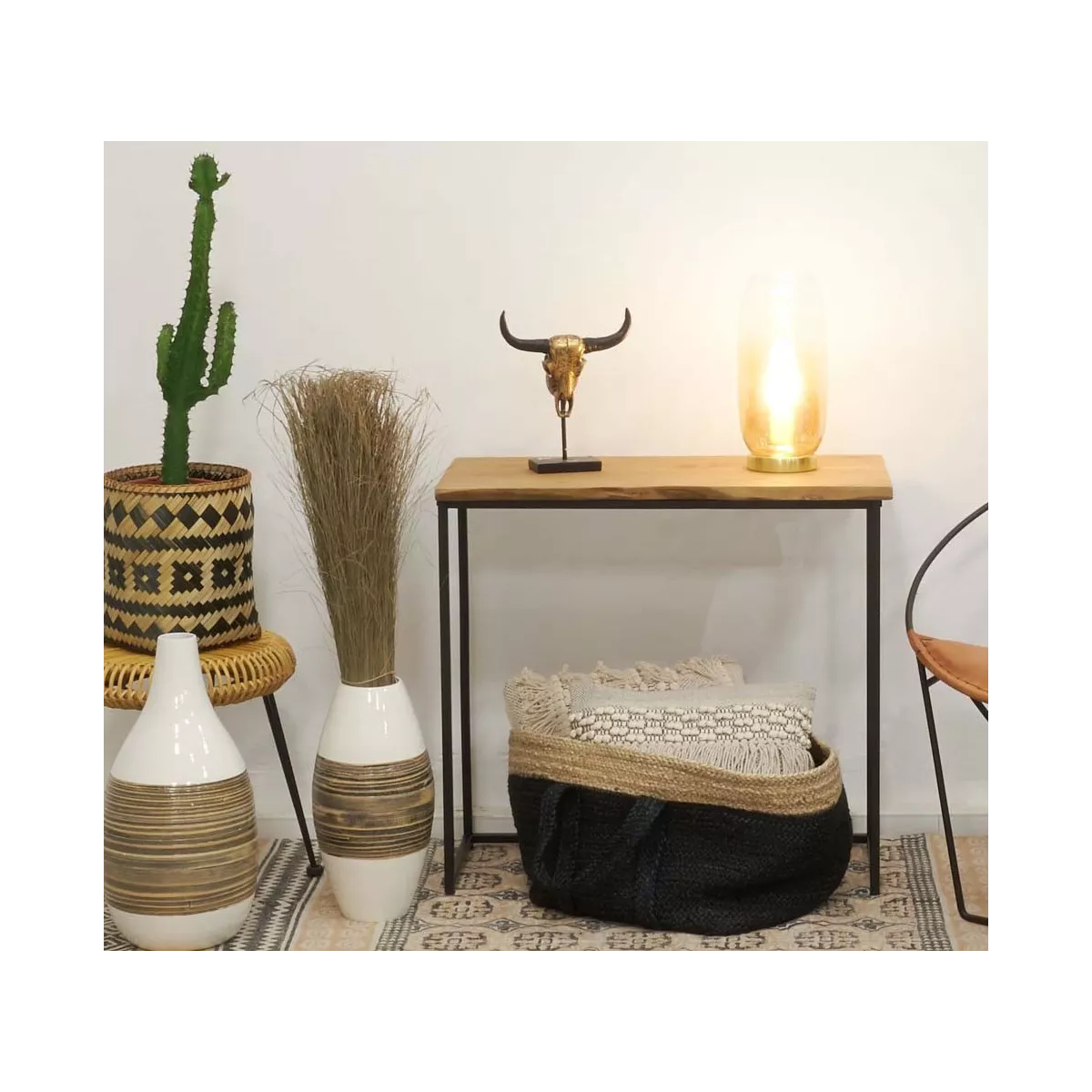 Vase Bambou Naturel et blanc laqué
