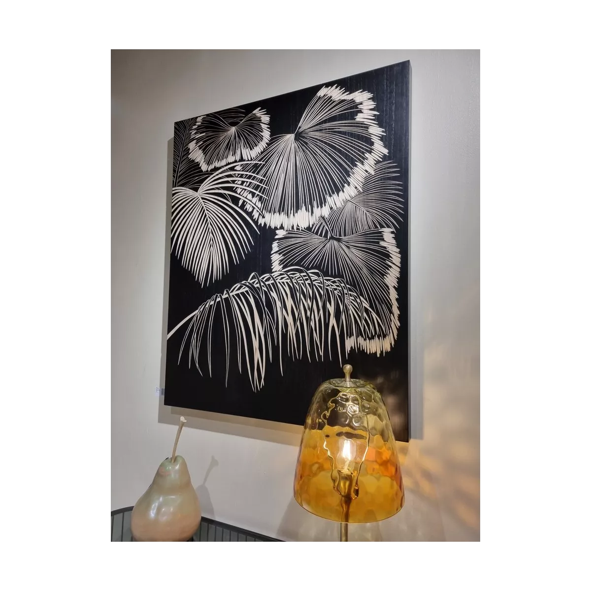 Tableau en Bois Sculpté Palmier Noir 90 x 110