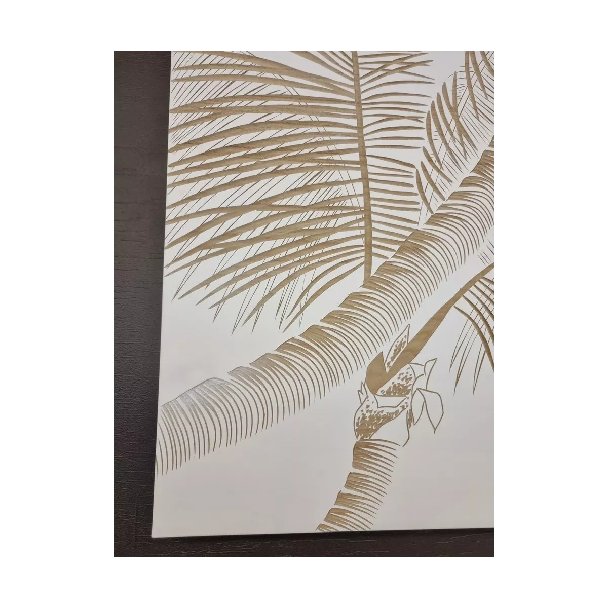 Tableau en Bois Sculpté Palmier Blanc 120 X 90