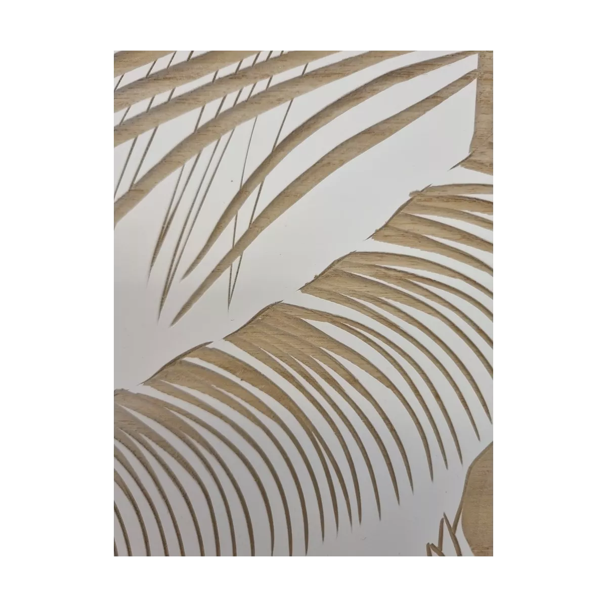 Tableau en Bois Sculpté Palmier Blanc 120 X 90