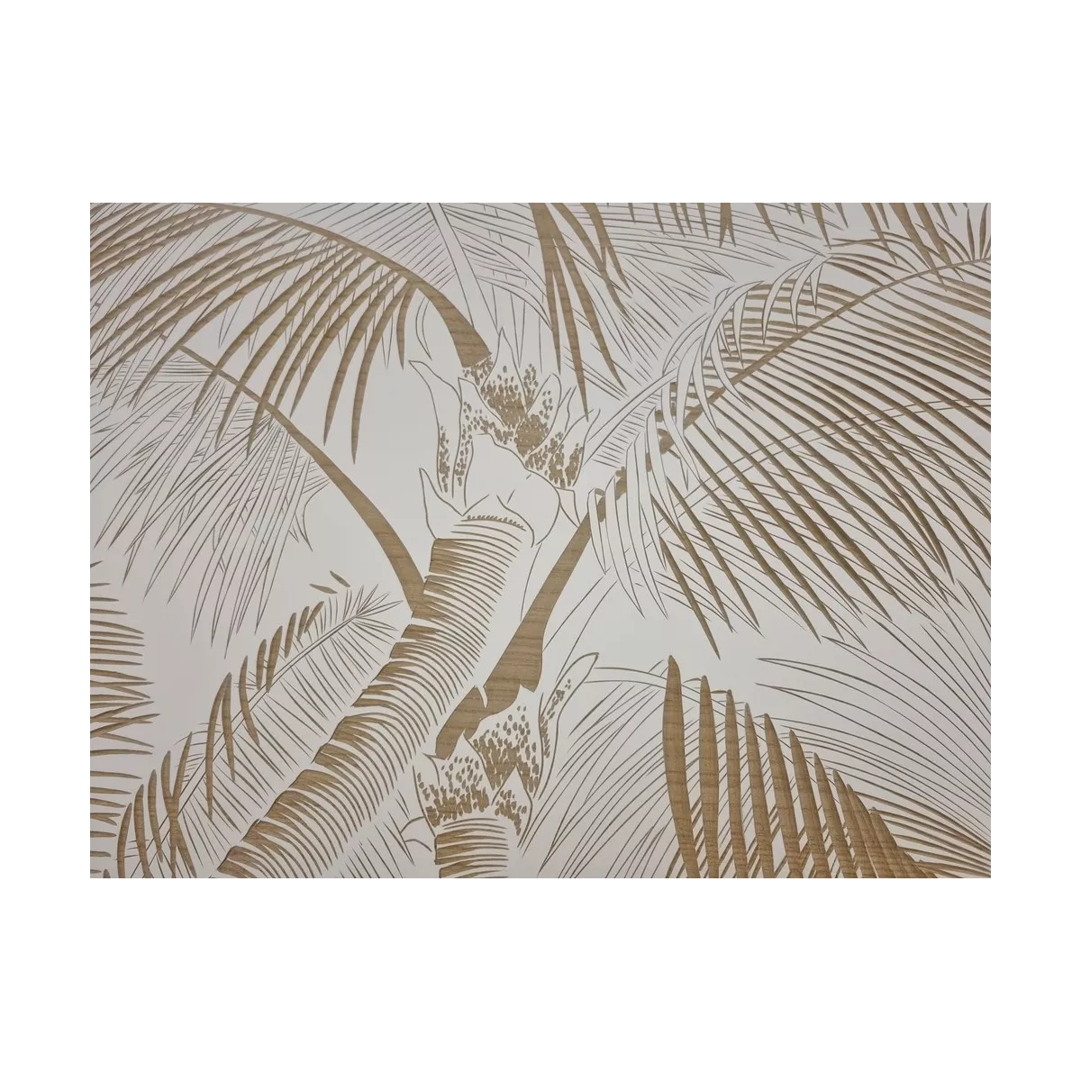 Tableau en Bois Sculpté Palmier Blanc 120 X 90