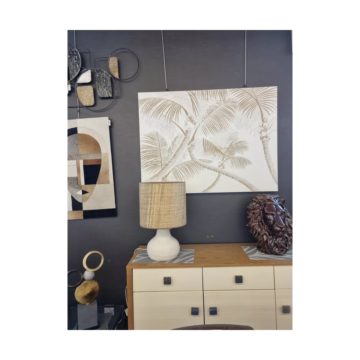 Tableau en Bois Sculpté Palmier Blanc 120 X 90