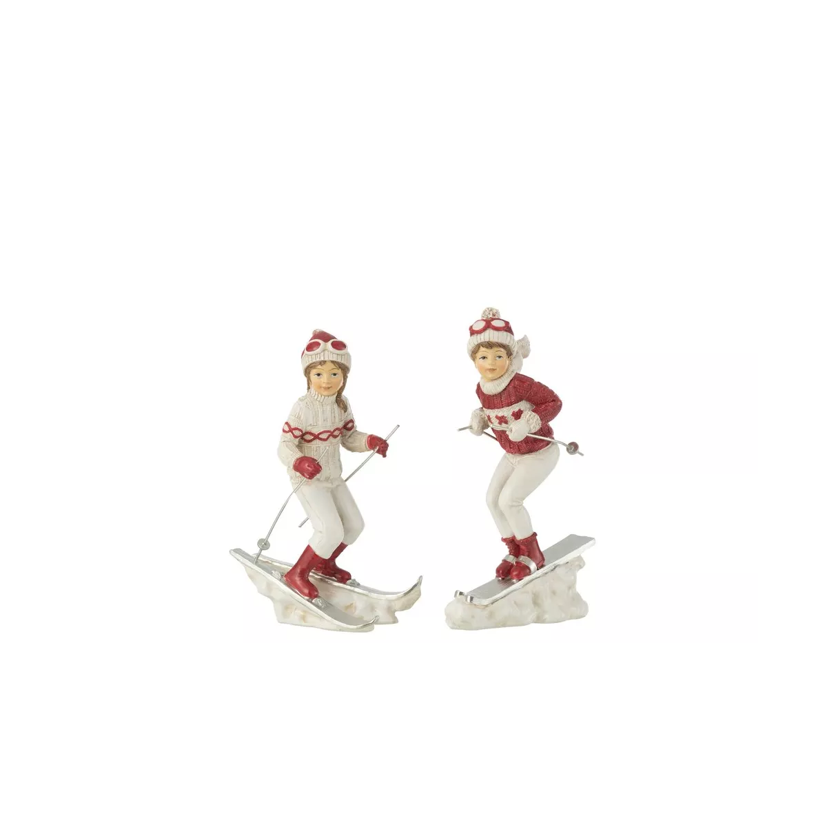 Ensemble de 2 Figurines Skieur et Skieuse rouge