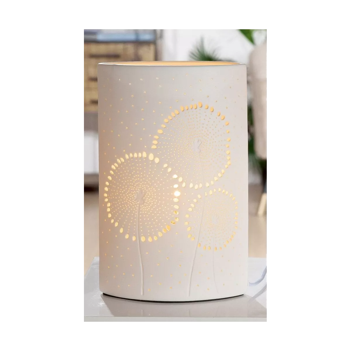 Lampe Porcelaine Ellipse Pissenlit H.28cm