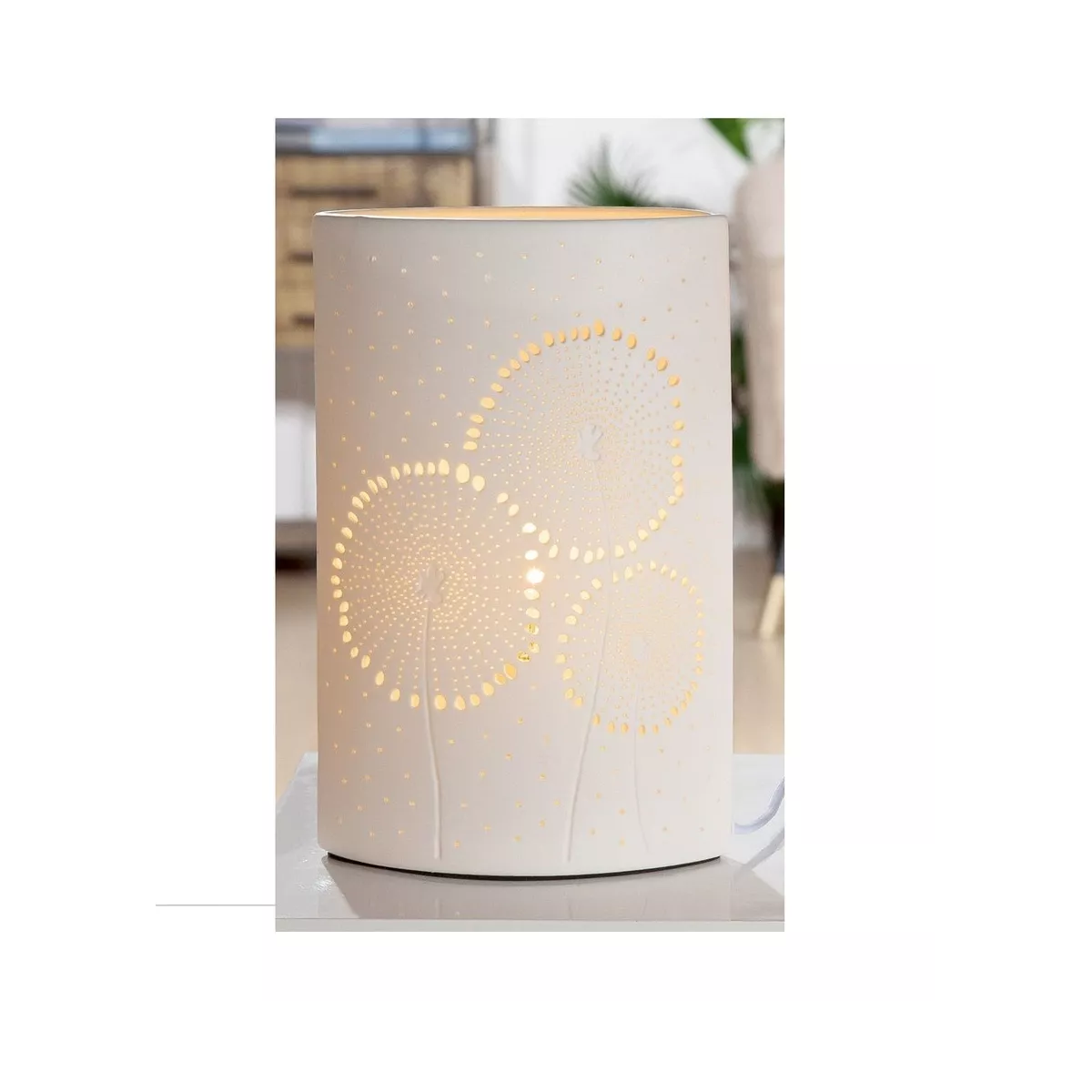 Lampe Porcelaine Ellipse Pissenlit H.28cm