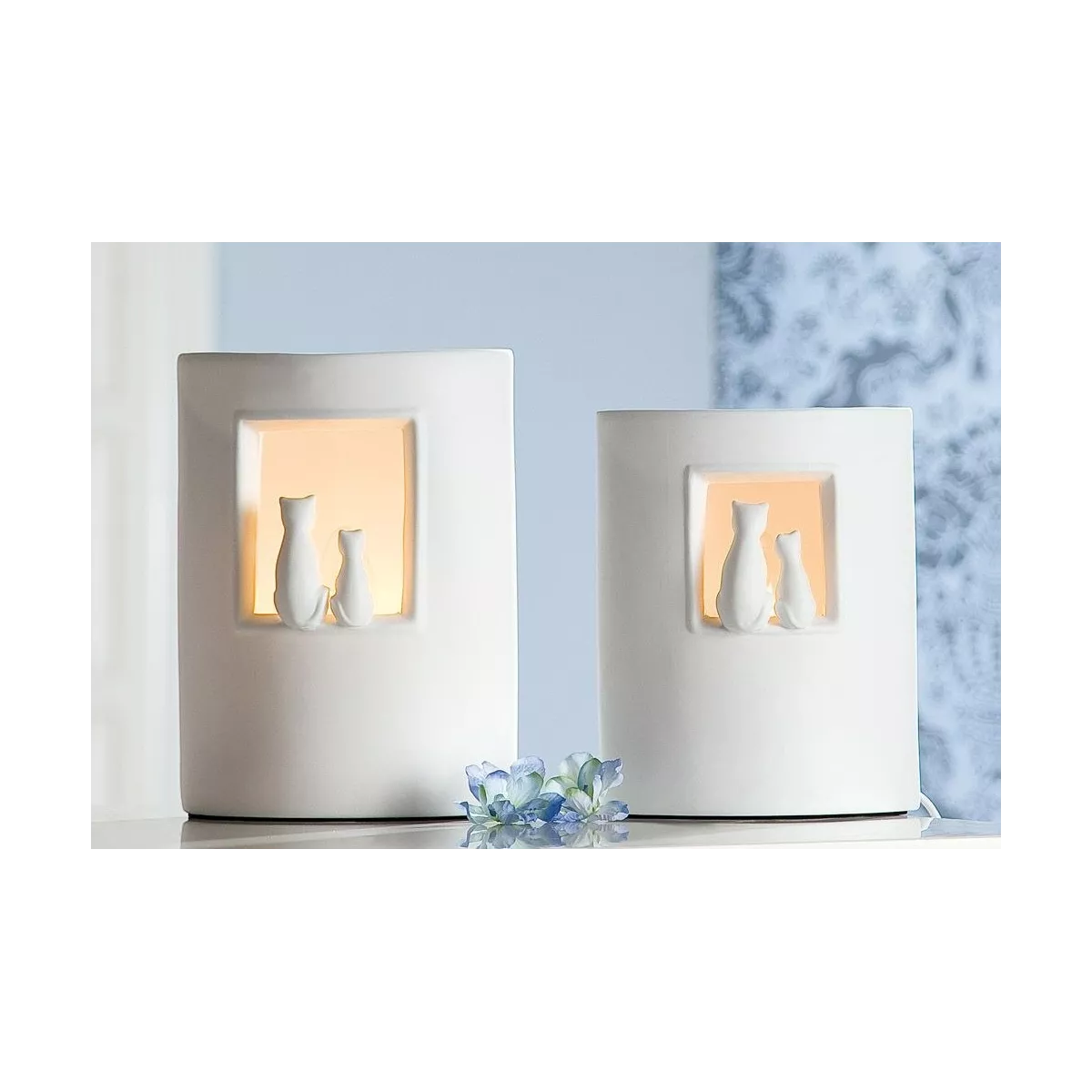 Lampe Porcelaine Ellipse Chat H.22cm