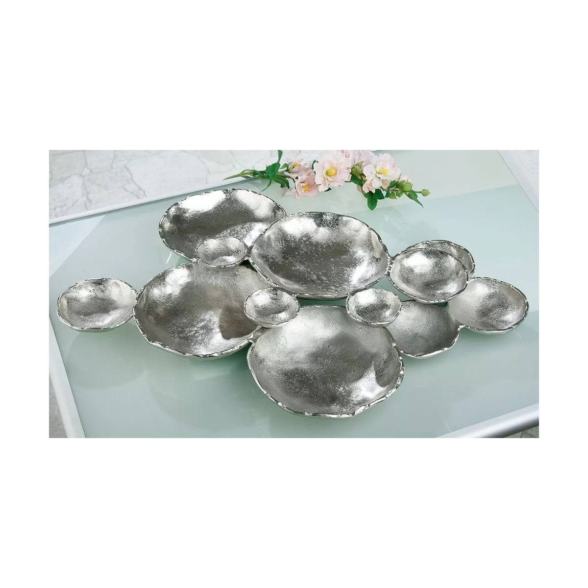 Centre de table Aluminium Nénuphars Argent 75x58