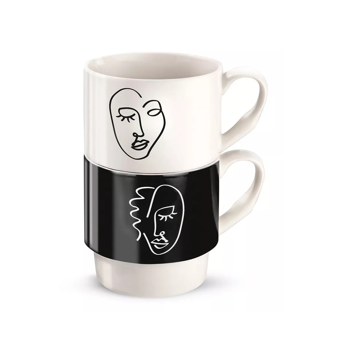 Ensemble de 2 Tasses Visage Blanc et Noir