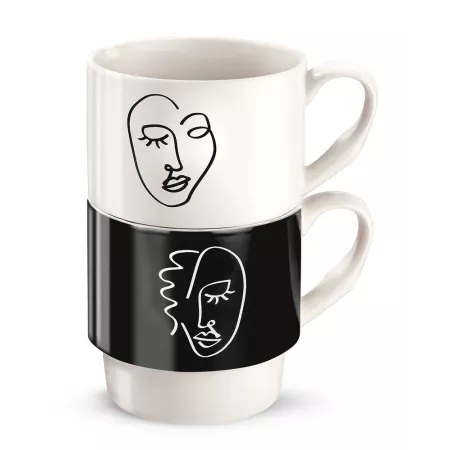 Ensemble de 2 Tasses Visage Blanc et Noir
