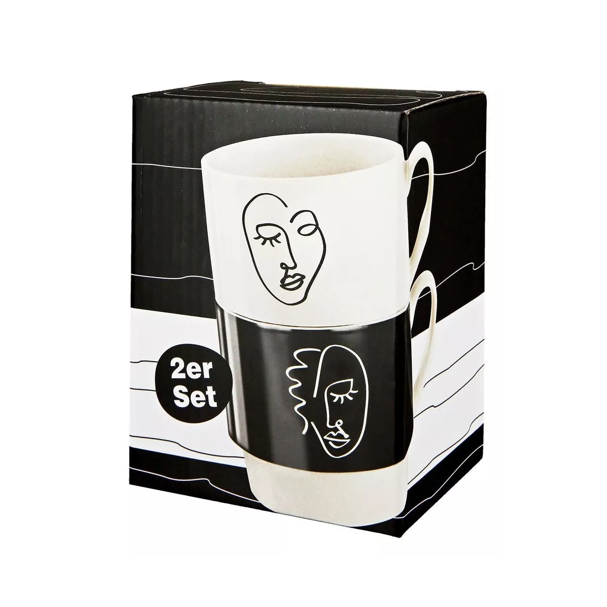 Ensemble de 2 Tasses Visage Blanc et Noir