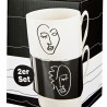 Ensemble de 2 Tasses Visage Blanc et Noir