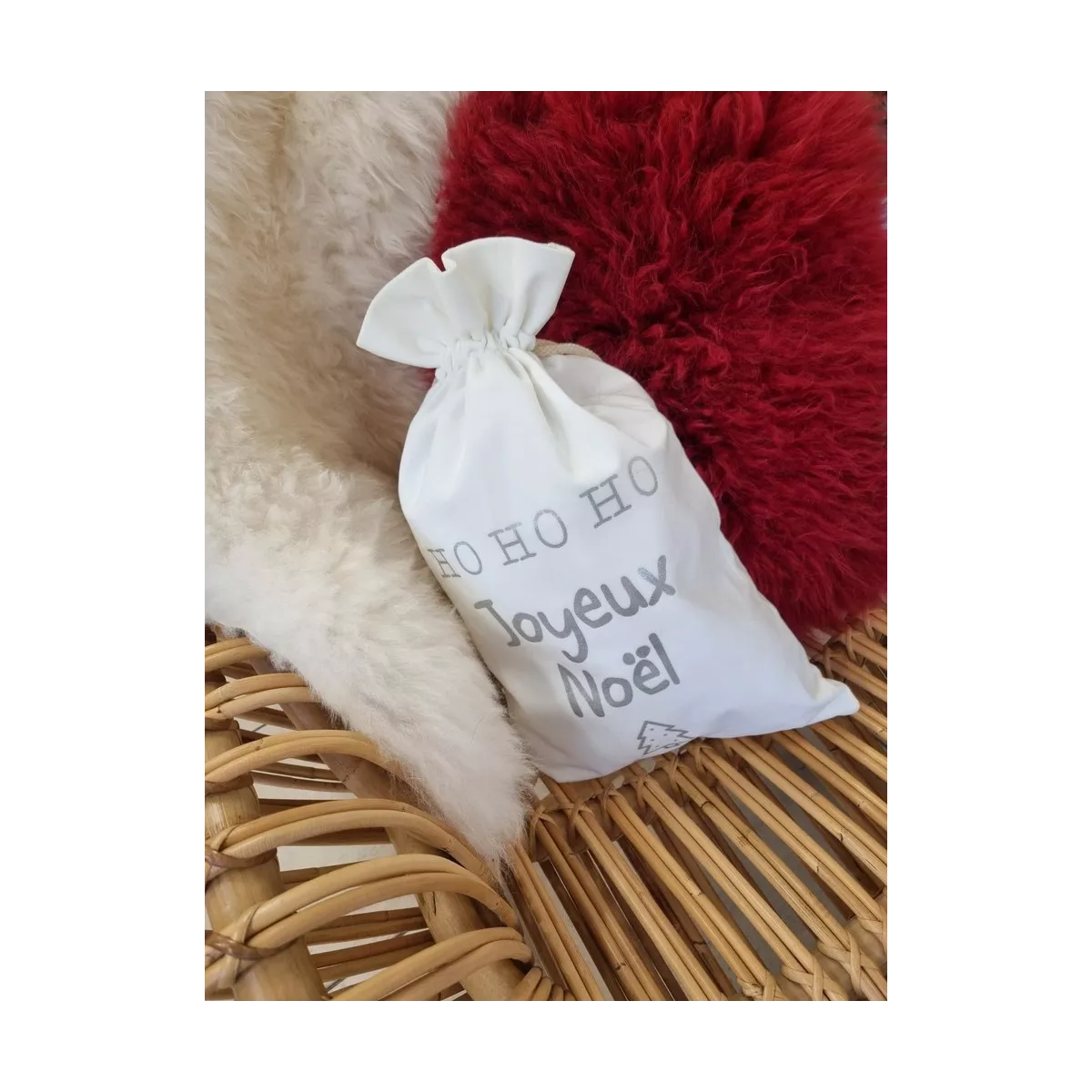 Sac  Carte de Crédit Père Noël Velours Blanc h49cm
