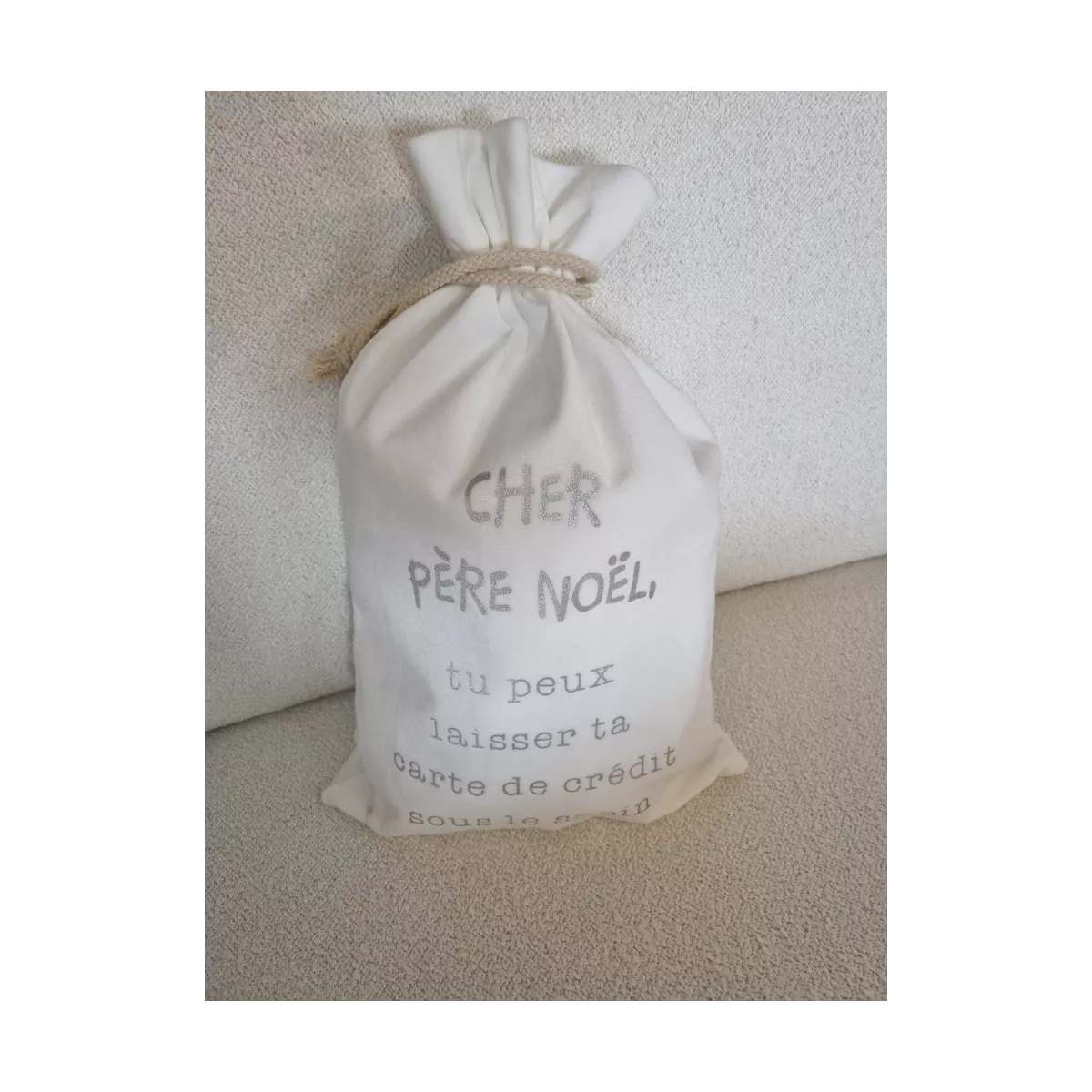 Sac  Carte de Crédit Père Noël Velours Blanc h49cm
