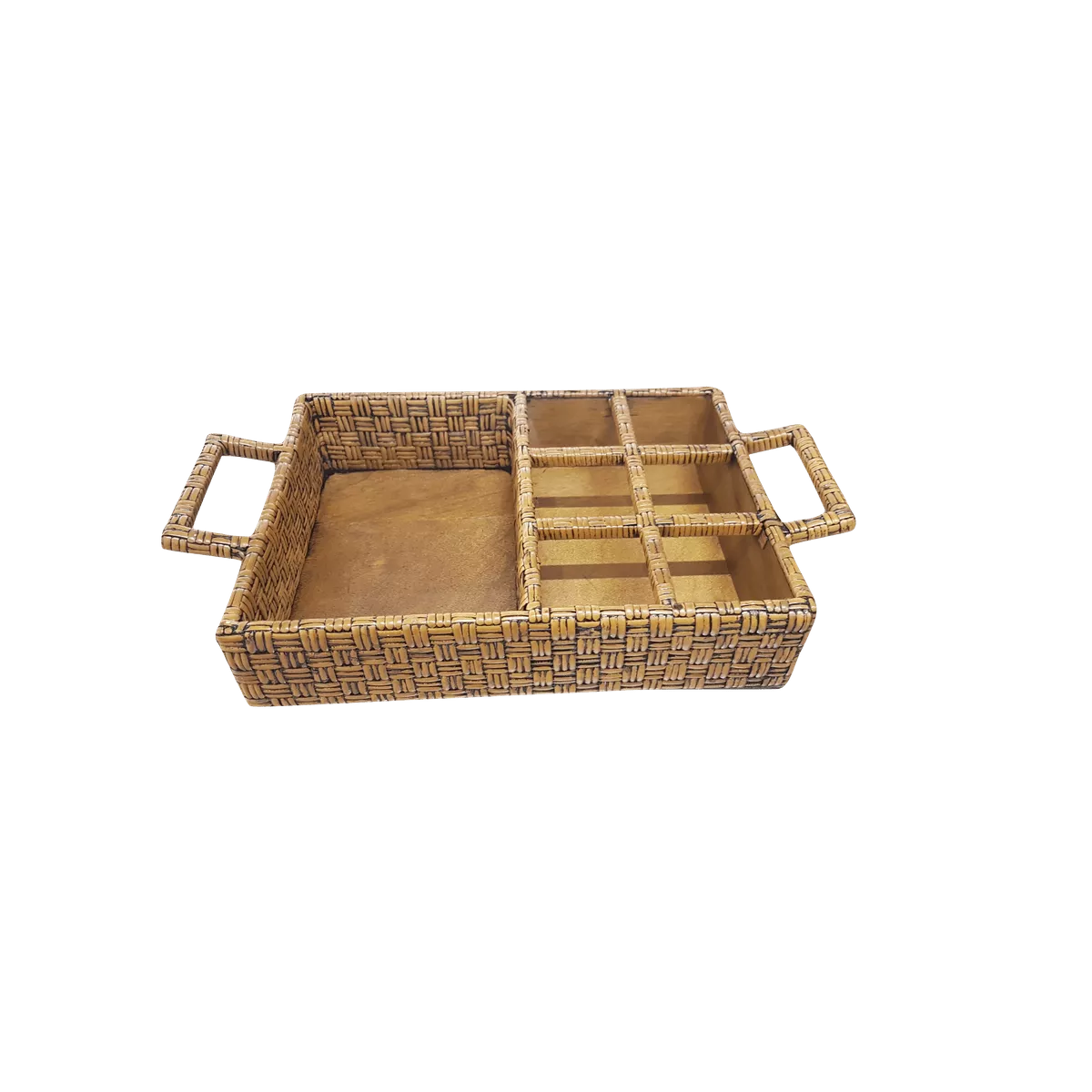 Plateau 6 verres Rotin Antique 45x25