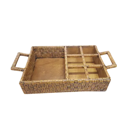 Plateaue 6 verres Rotin Antique 45x25