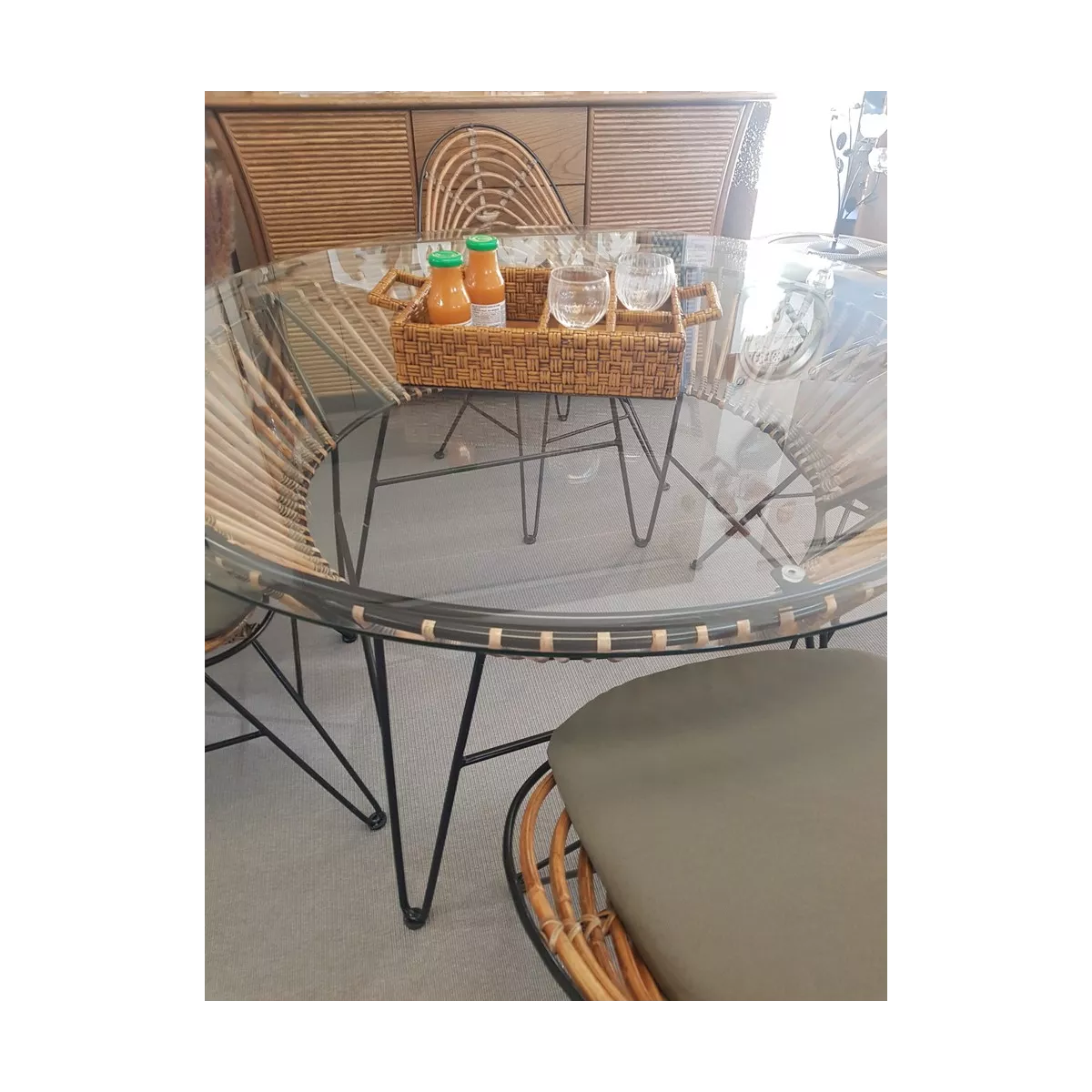 Plateau 6 verres Rotin Antique 45x25
