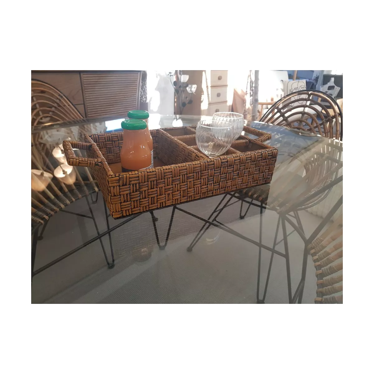 Plateau 6 verres Rotin Antique 45x25
