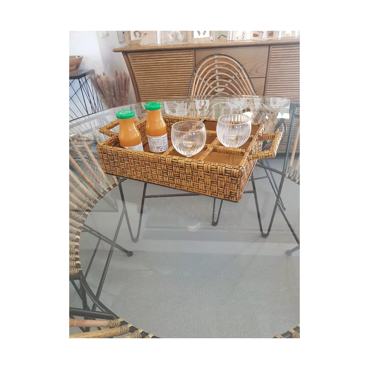 Plateau 6 verres Rotin Antique 45x25