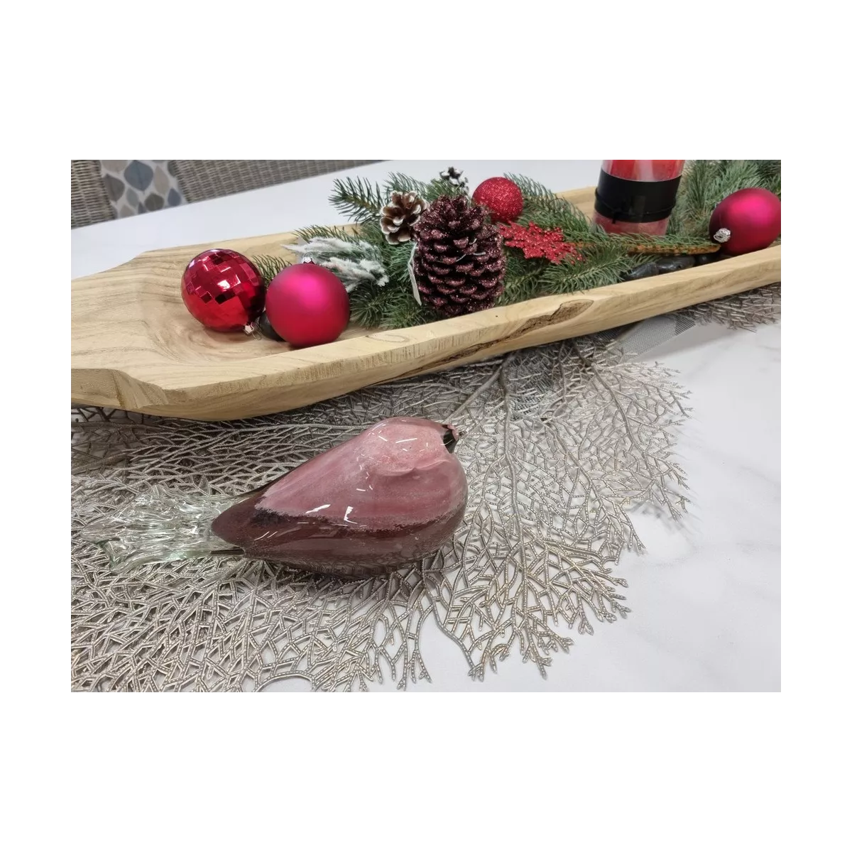 Oiseau Rose en pate de verre 20x10