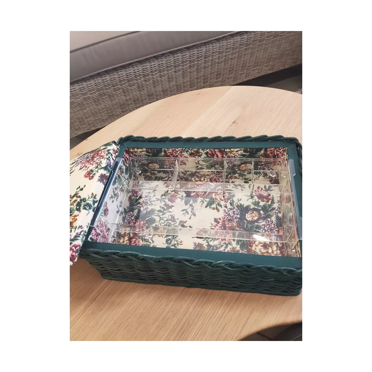 Coffret à couture en rotin Vert
