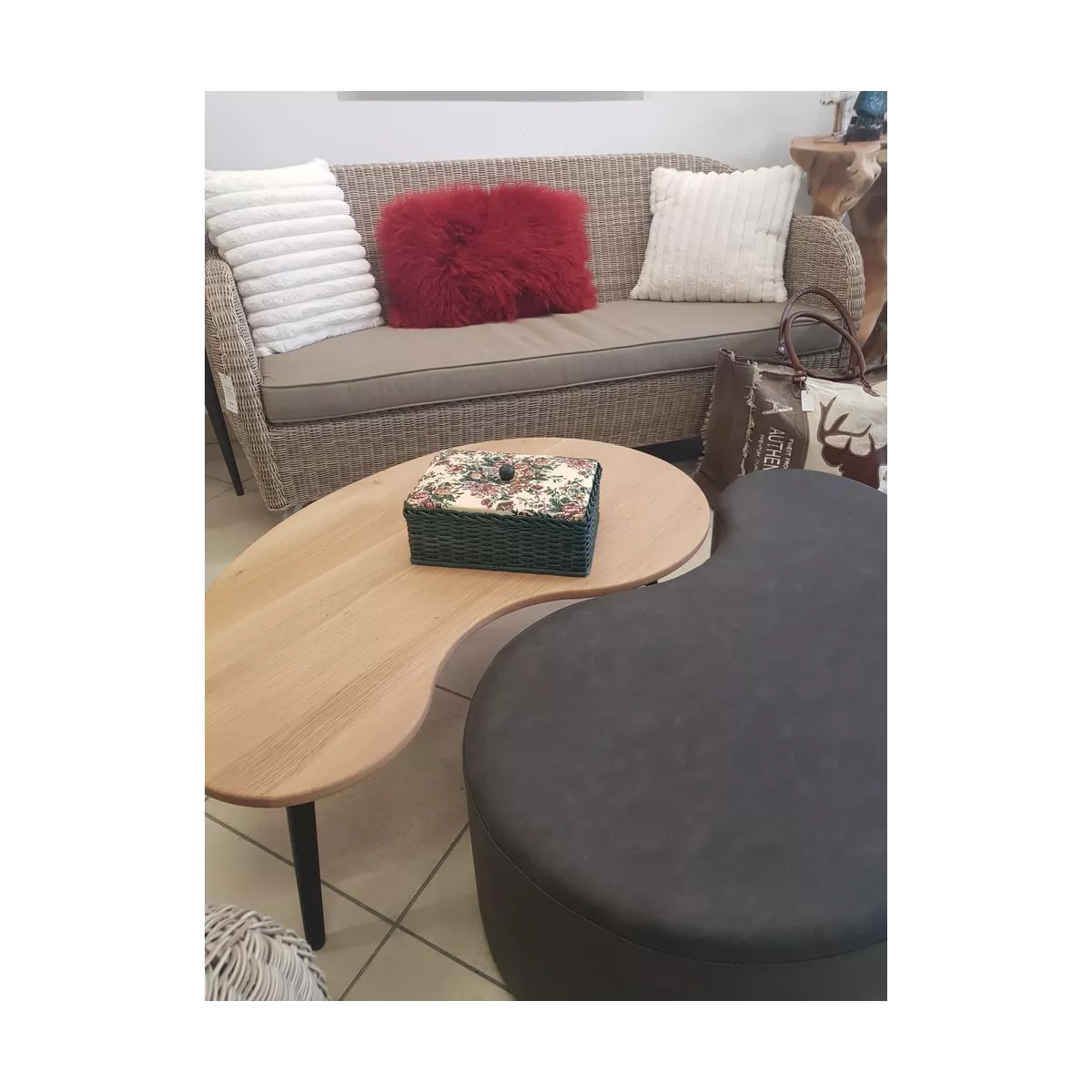 Coffret à couture en rotin Vert