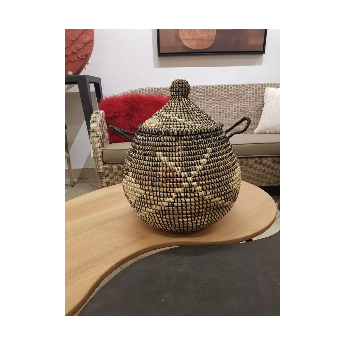 Panière en Jonc Lomé Noir 36x40 CM
