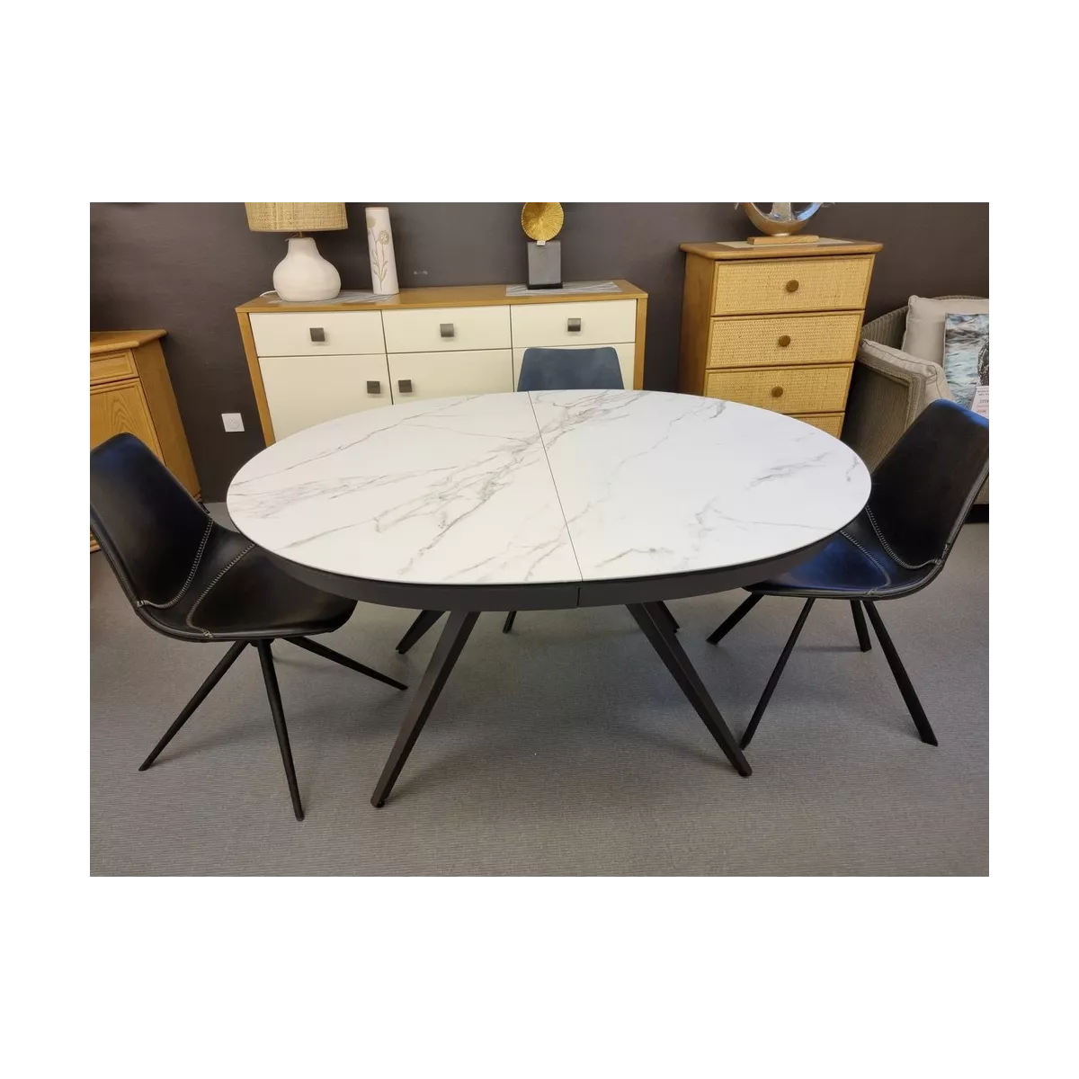 Table Sfera ovale 145cm en Céramique Marbre Blanc