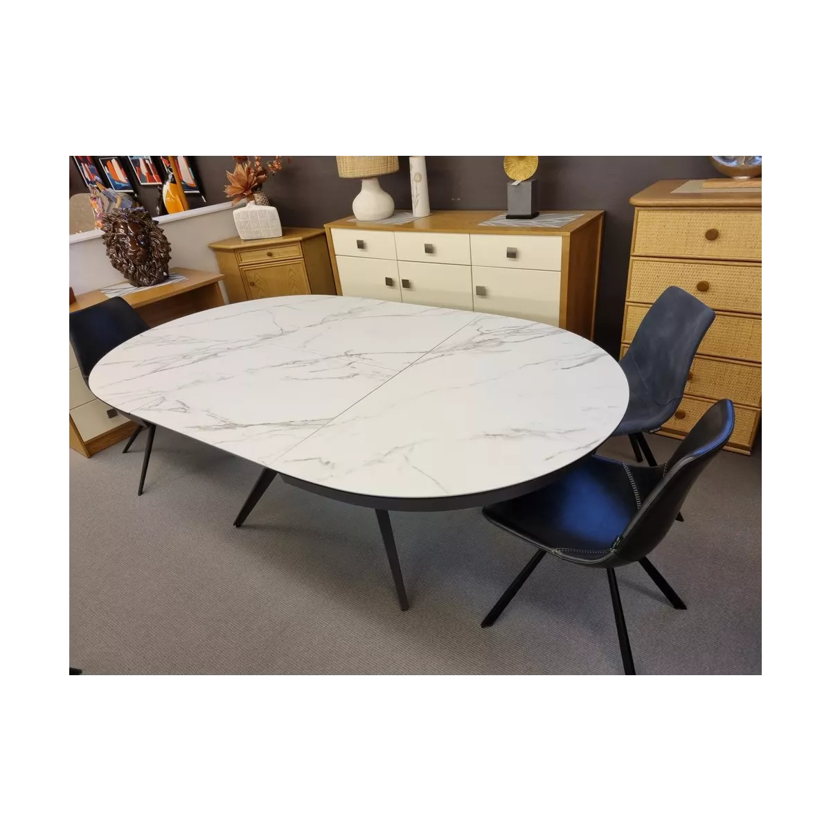 Table Sfera ovale 145cm en Céramique Marbre Blanc