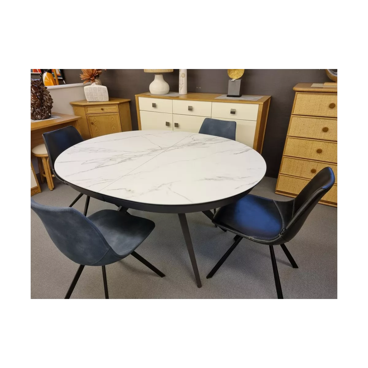 Table Sfera ovale 145cm en Céramique Marbre Blanc