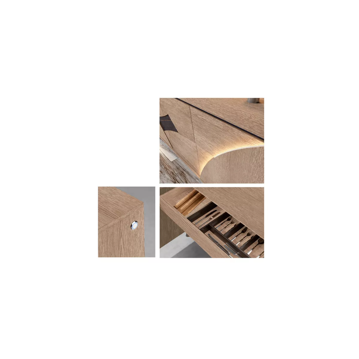 Bahut Circle 4 Portes en Chêne avec Led 225cm