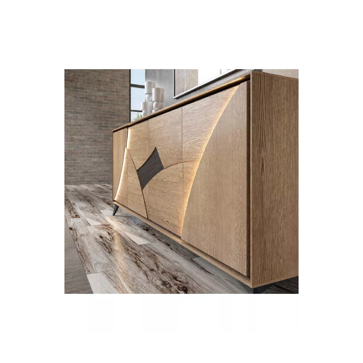 Bahut Circle 3 Portes en Chêne avec Led 185 cm