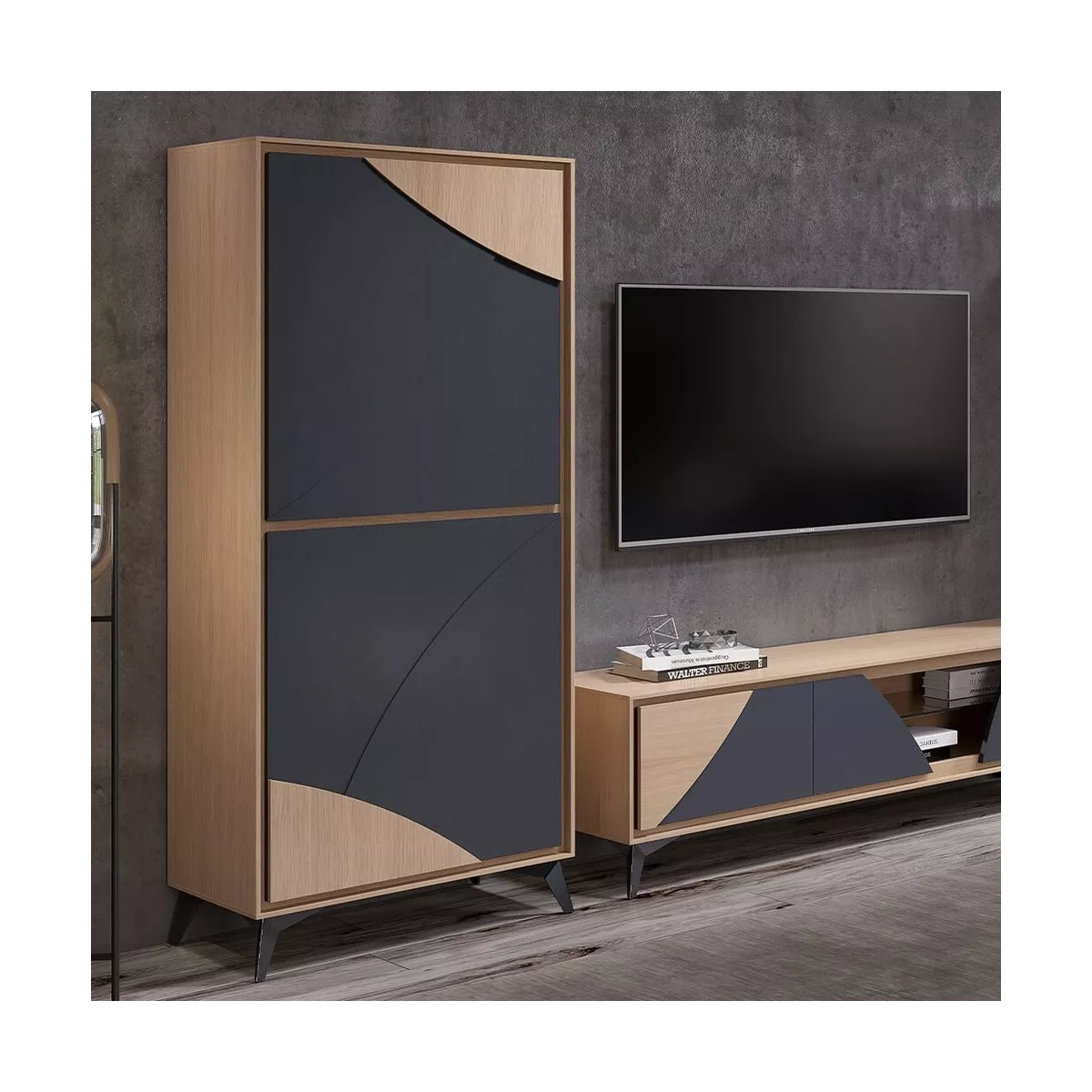 Meuble TV Circle laque/Chêne 185 cm