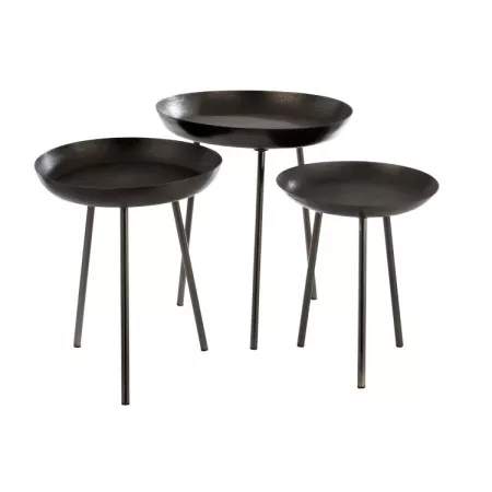 Tables Basses Gigognes plateau rond métal mat Gris foncé