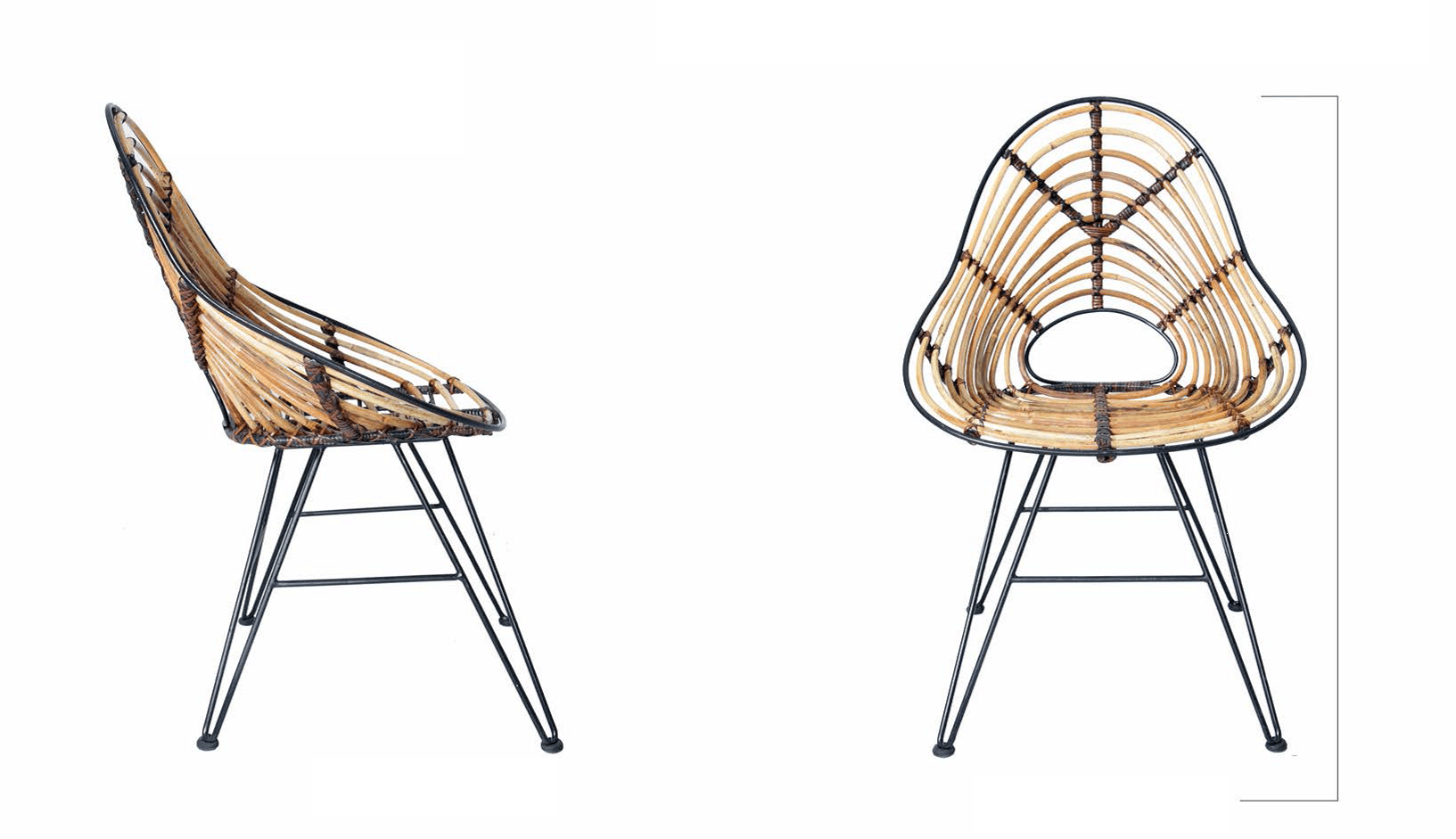 NOUVEAU : Chaise Badin en Rotin et Métal noir 